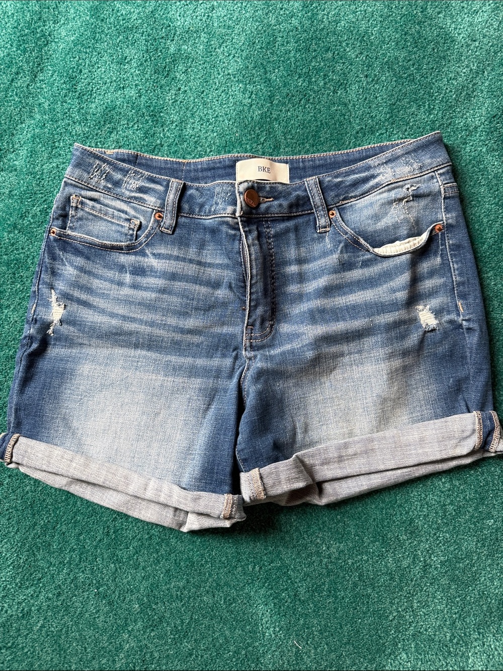 BKE Blue Distressed Cuffed Denim Shorts